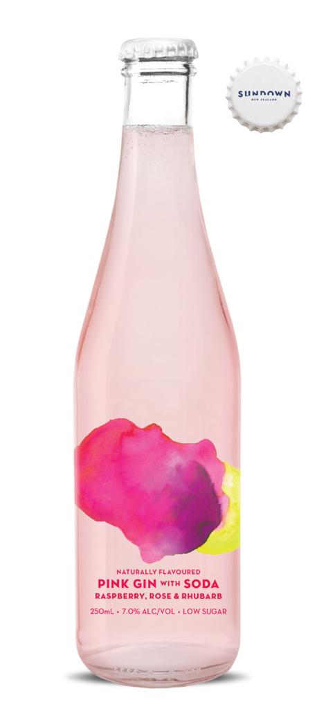 Sundown Pink Gin with Soda + Raspberry + Rose & Rhubarb